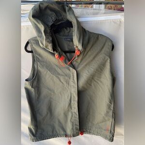 Route 66 Olive Green Hooded Sleeveless Utility Vest with Orange Accents